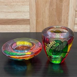 Vintage Colorful Fused Glass Votive Candle Holders